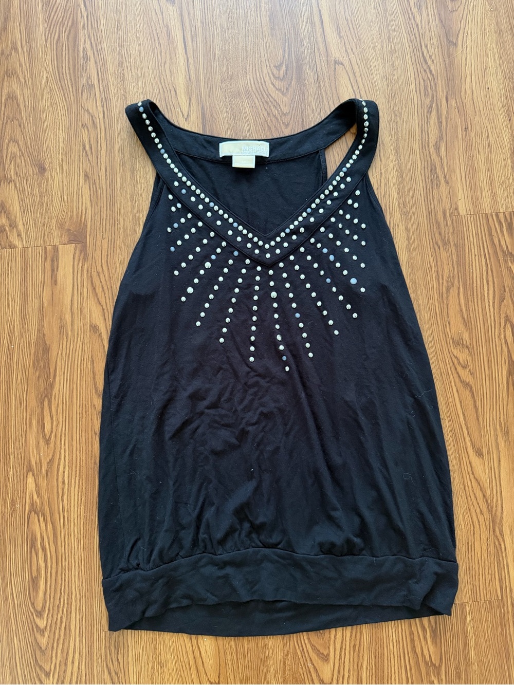 Michael Kors Black Stud-Embellished V-Neck Tank